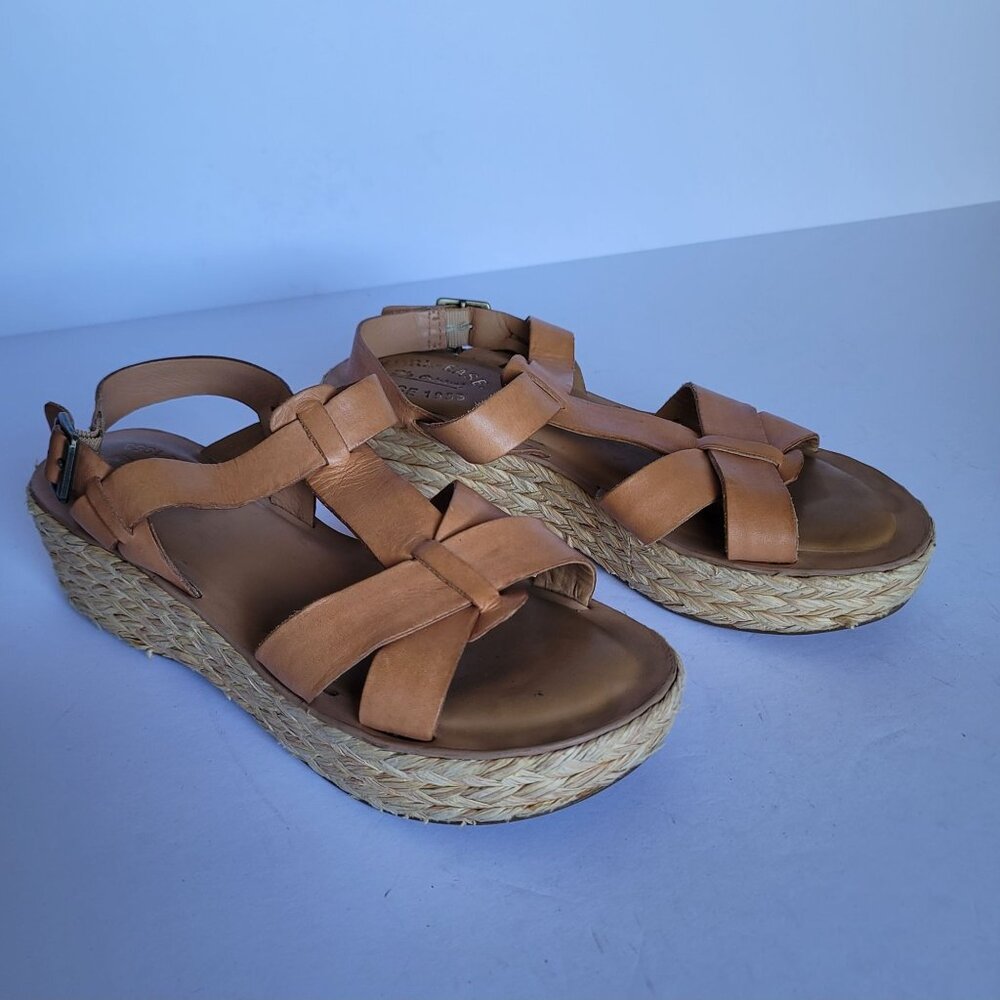 Kork-Ease Stylish Platform Wedge Crisscross Straps Open Toe Sandals. Size 9